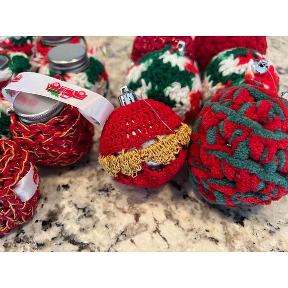 Hand Knit Crochet Christmas Holiday Ornament Lot Of 13 Balls Vintage Red Decor‎ - Picture 6 of 12